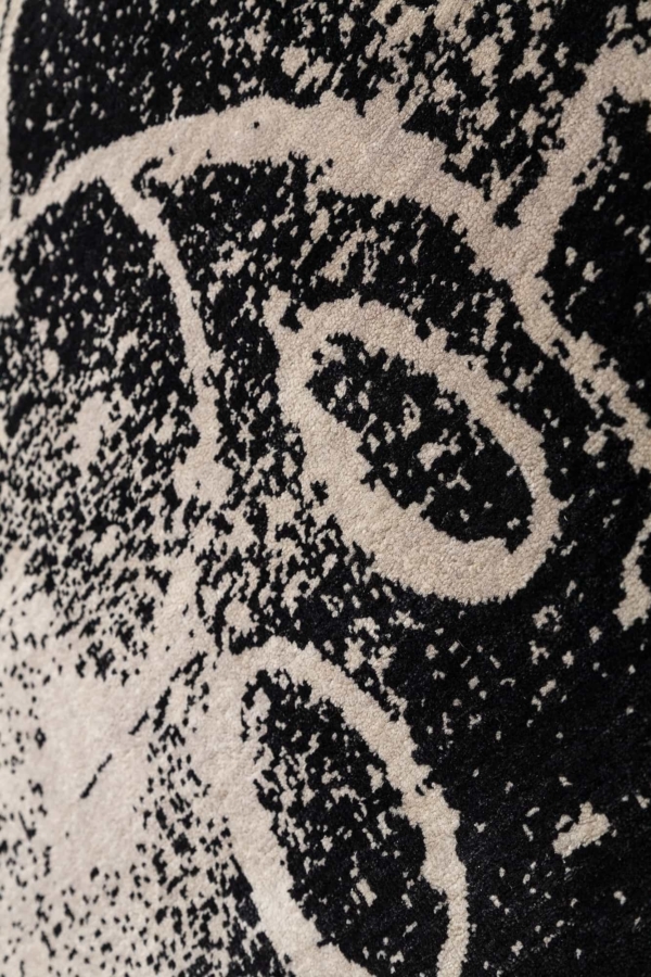 Central Mickey with White Chalk on Black Field Rug at Essie Carpets, Mayfair London