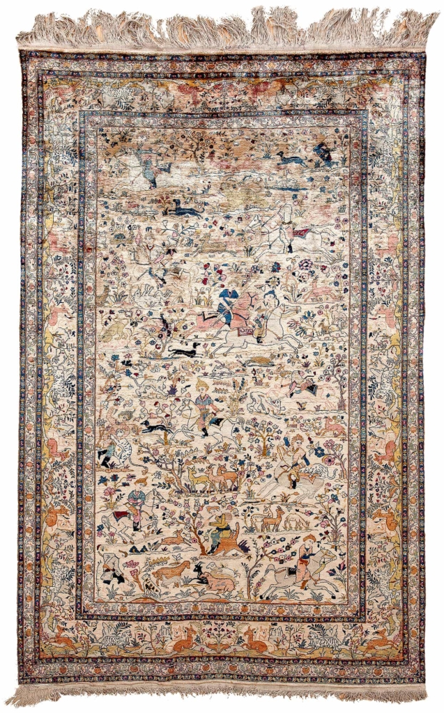 Extremely Fine, Signed Persian Kashan, Hunters on Horses Rug at Essie Carpets, Mayfair London