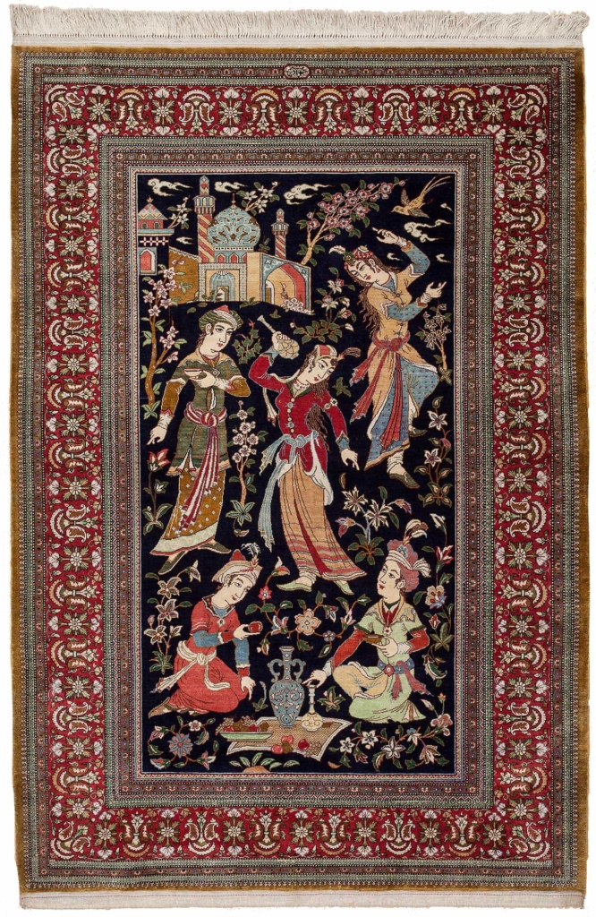 Dancing Girls, Fine Persian Qum Signed Rug at Essie Carpets, Mayfair London