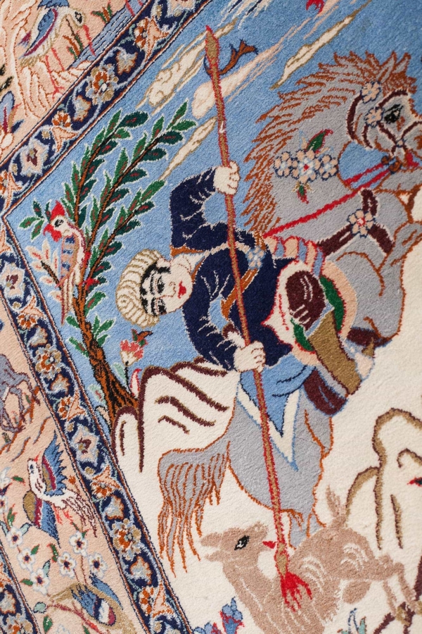 Persian Esfahan Men on Horses, Animals Rug at Essie Carpets, Mayfair London