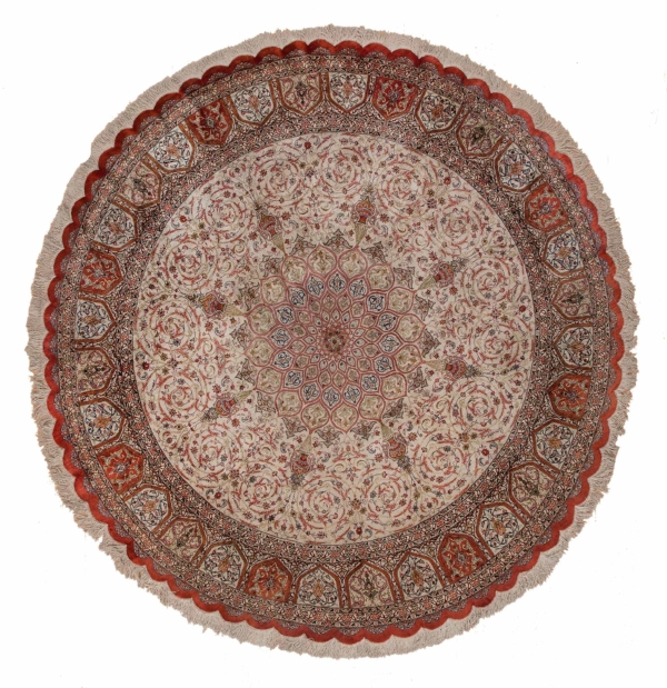 Round Fine Signed Persian Qum Rug at Essie Carpets, Mayfair London