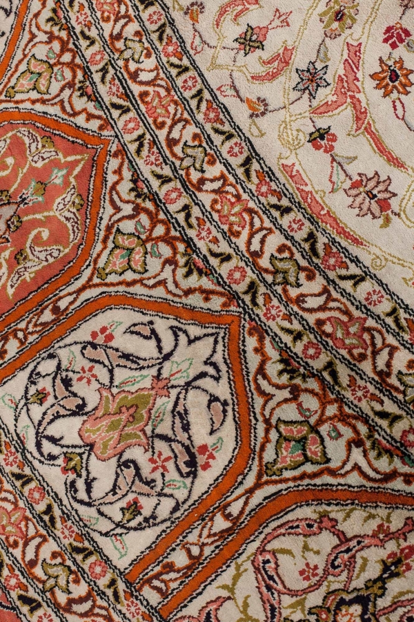 Round Fine Signed Persian Qum Rug at Essie Carpets, Mayfair London