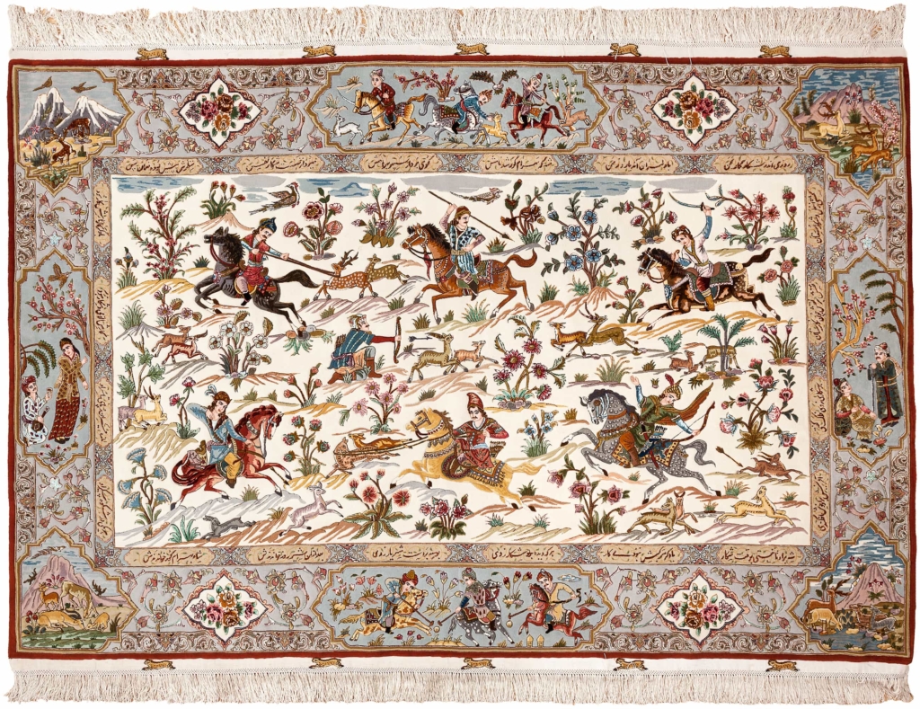 Extremely Fine Persian Tabriz Hunting Scene Rug at Essie Carpets, Mayfair London