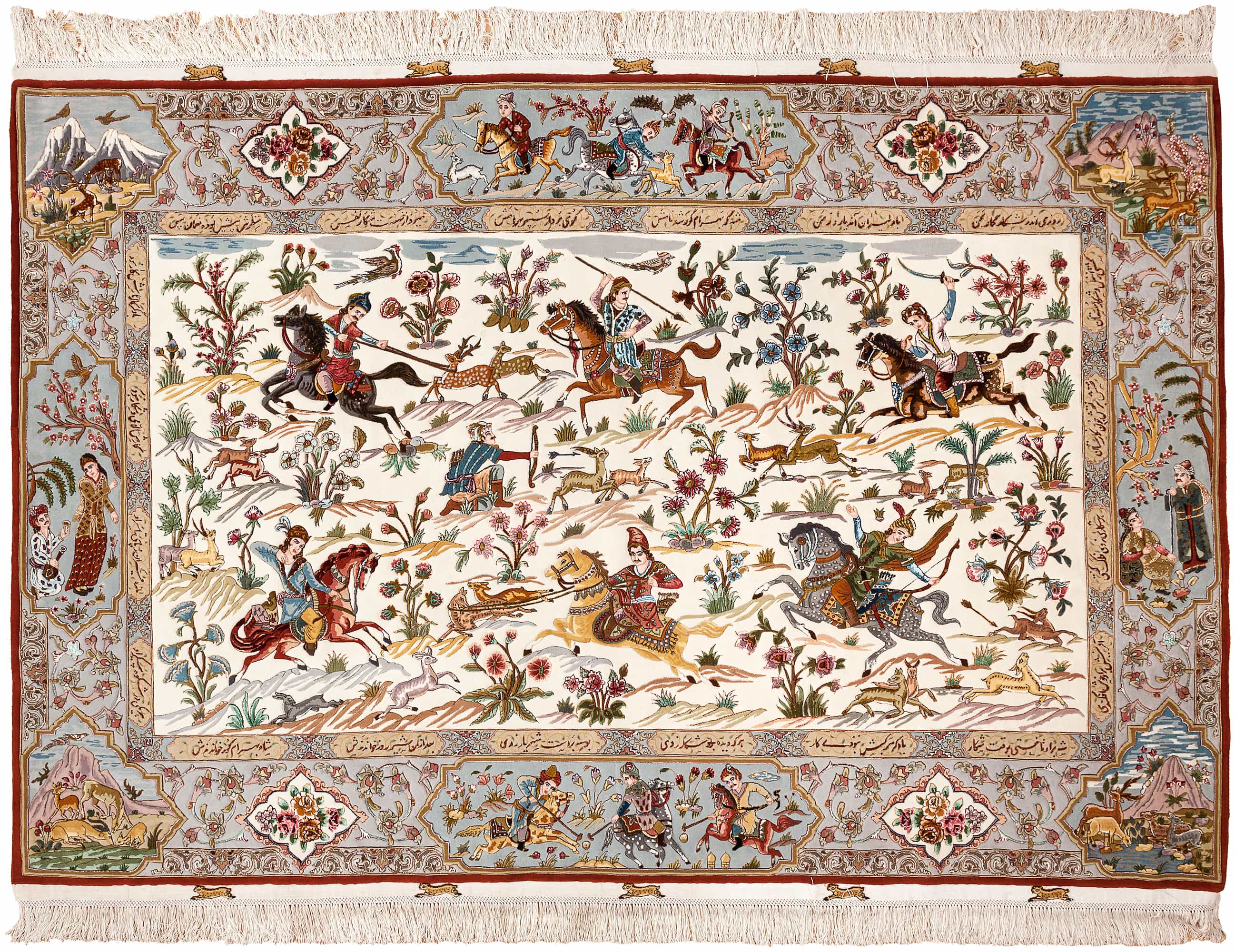 Fine Persian Tabriz Hunting Scene Rug