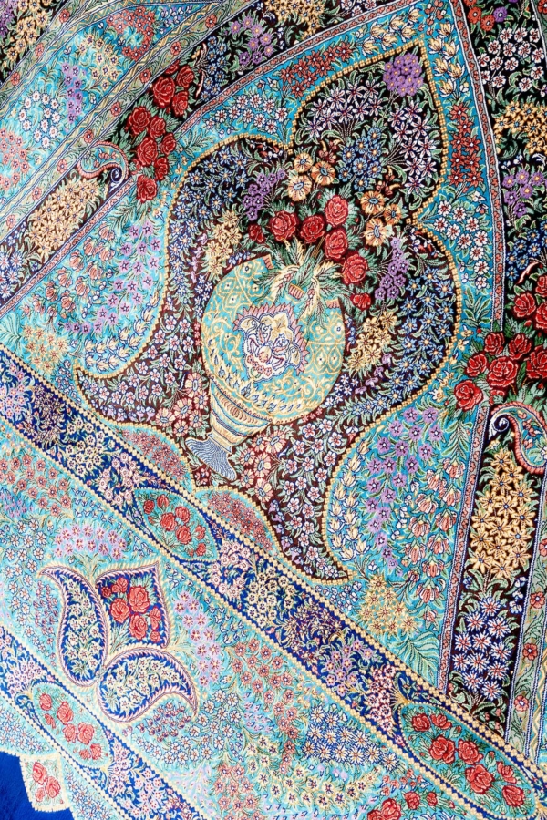 Extremely Fine, Rare, Signed Persian Qum Carpet at Essie Carpets, Mayfair London