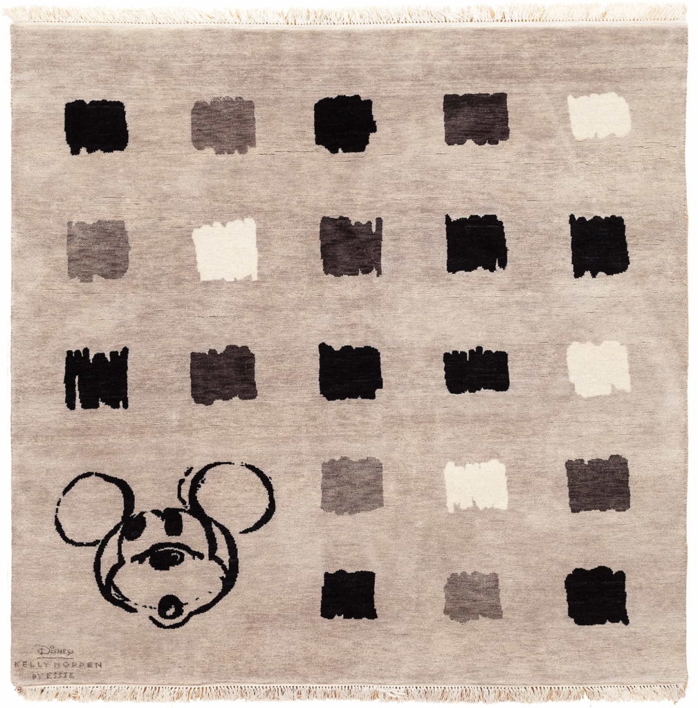 Square Small Mickey Character in Corner with Allover design Squares Rug at Essie Carpets, Mayfair London