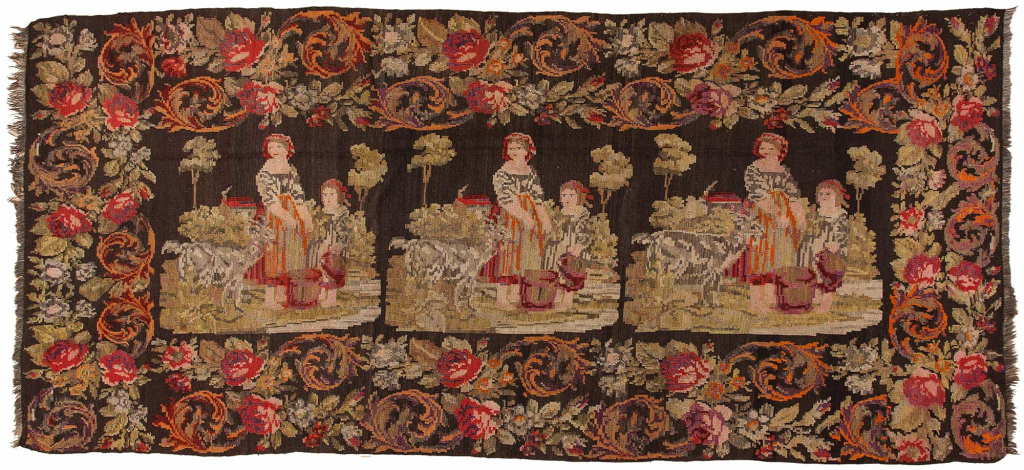 Pictorial Kilim for sale Essie carpets Mayfair London