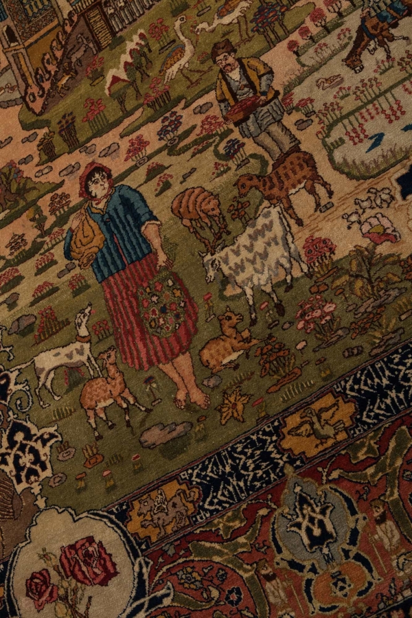 Impressive and Rare, 'Four Seasons' Pictorial Tabriz signed by the designer and the Weaver. The 12 Zodiac signs are shown in  the centre. Carpet at Essie Carpets, Mayfair London