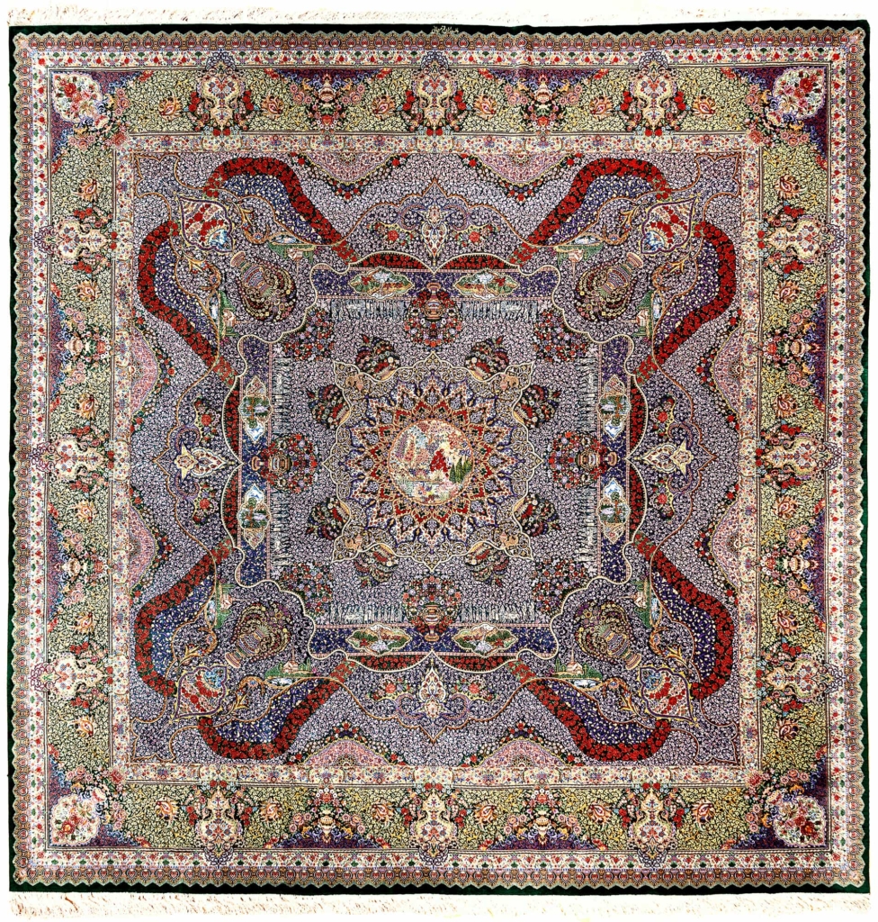 Exquisite Very Fine, Signed Square Persian Qum Rug at Essie Carpets, Mayfair London