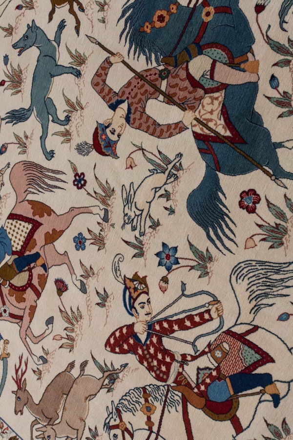 Fine Persian Esfahan Hunting Scene Rug at Essie Carpets, Mayfair London