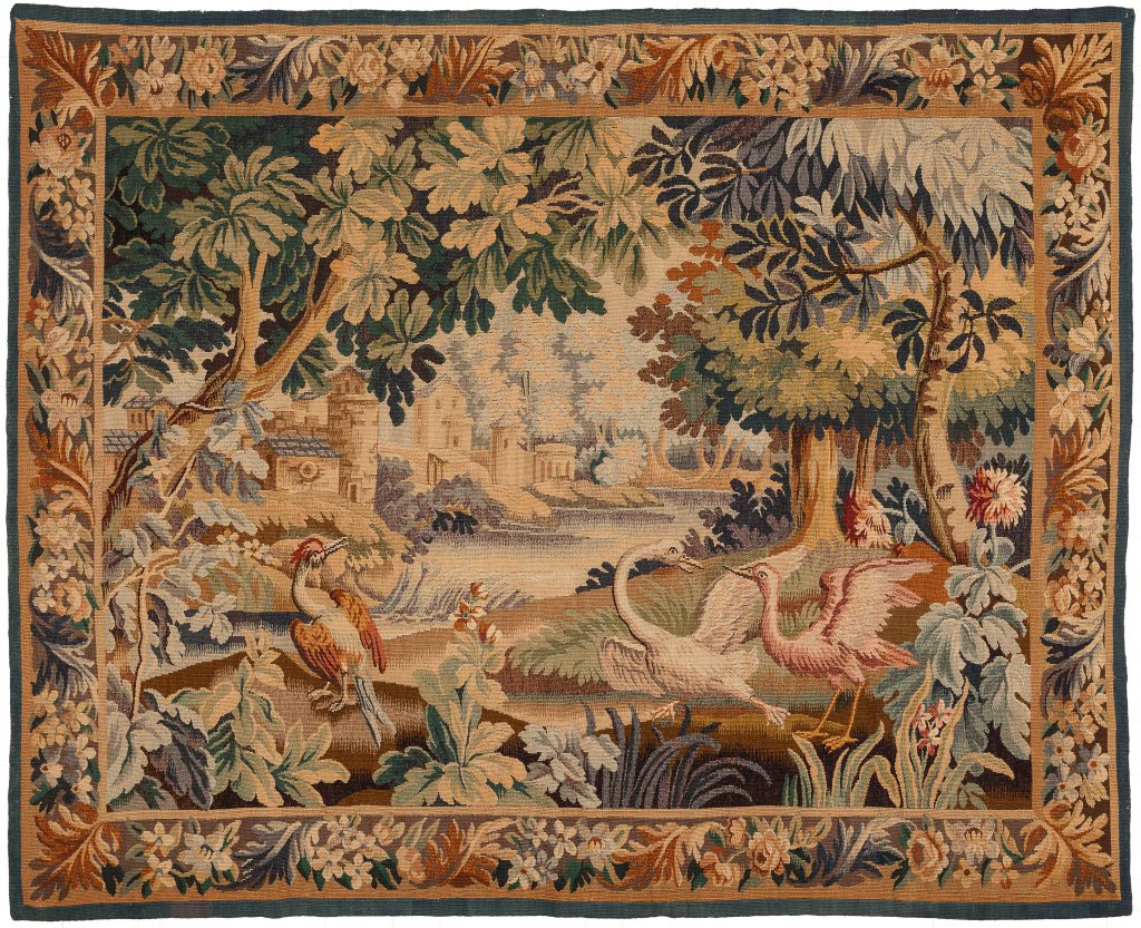 Antique Tapestry -Castle Swan design at Essie carpets Mayfair London