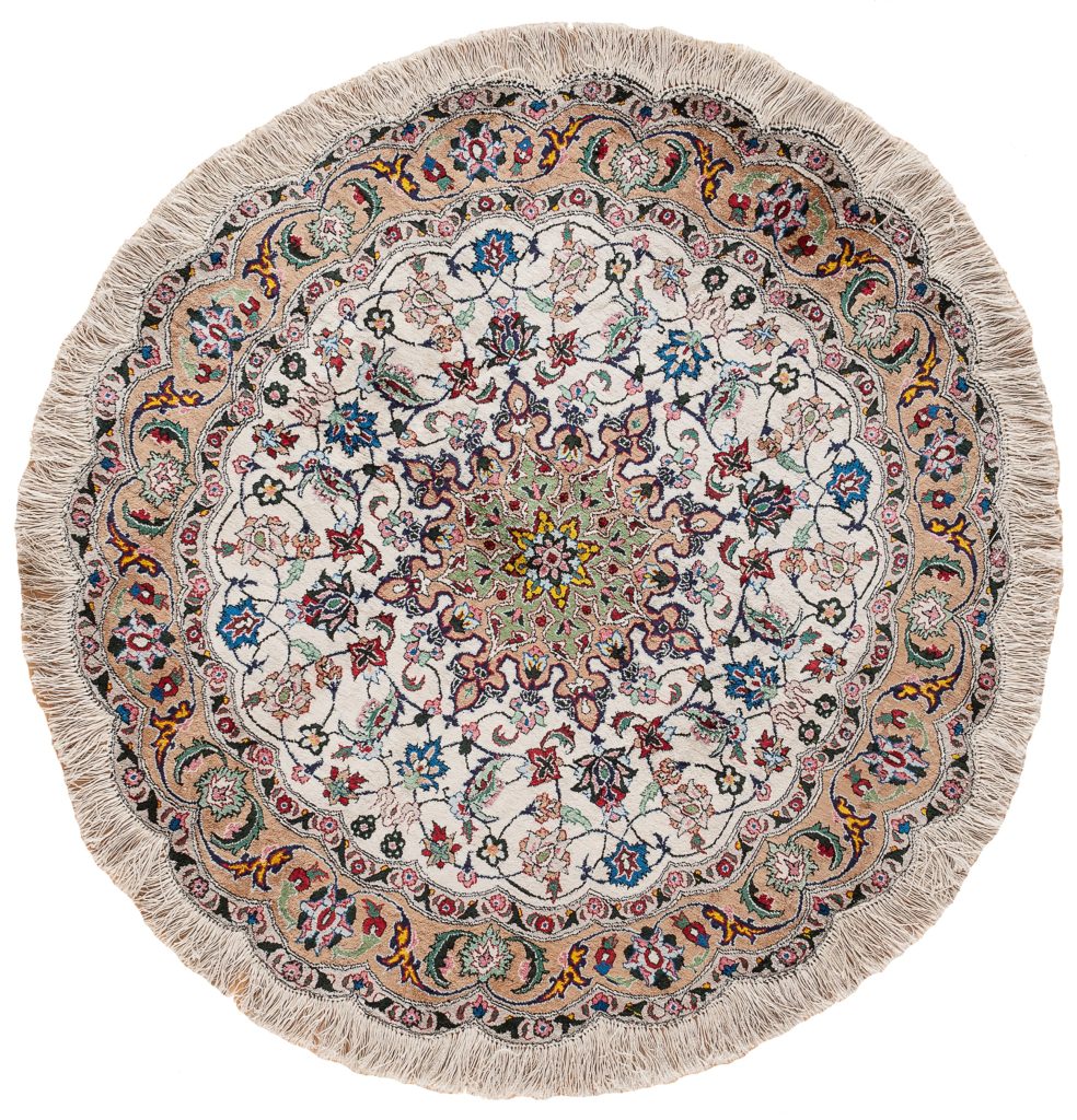 Round Rug - Persian Tabriz Pure Silk - Central Medallion - 1m (3.3ft) diameter