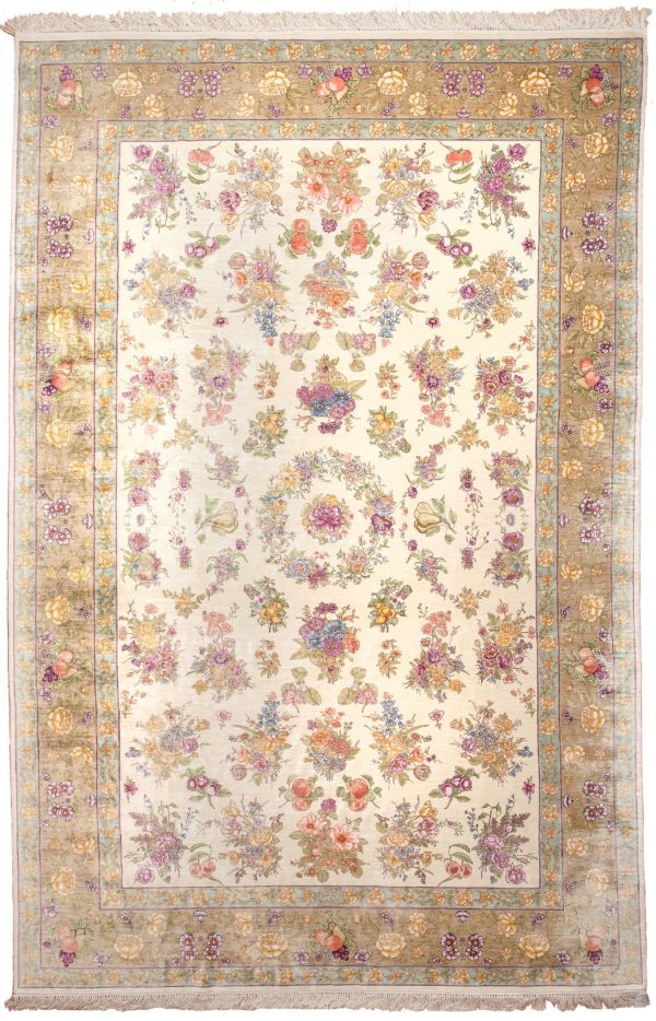 Extremely Fine Persian Tabriz Floral and Fruit Rug at Essie Carpets, Mayfair London
