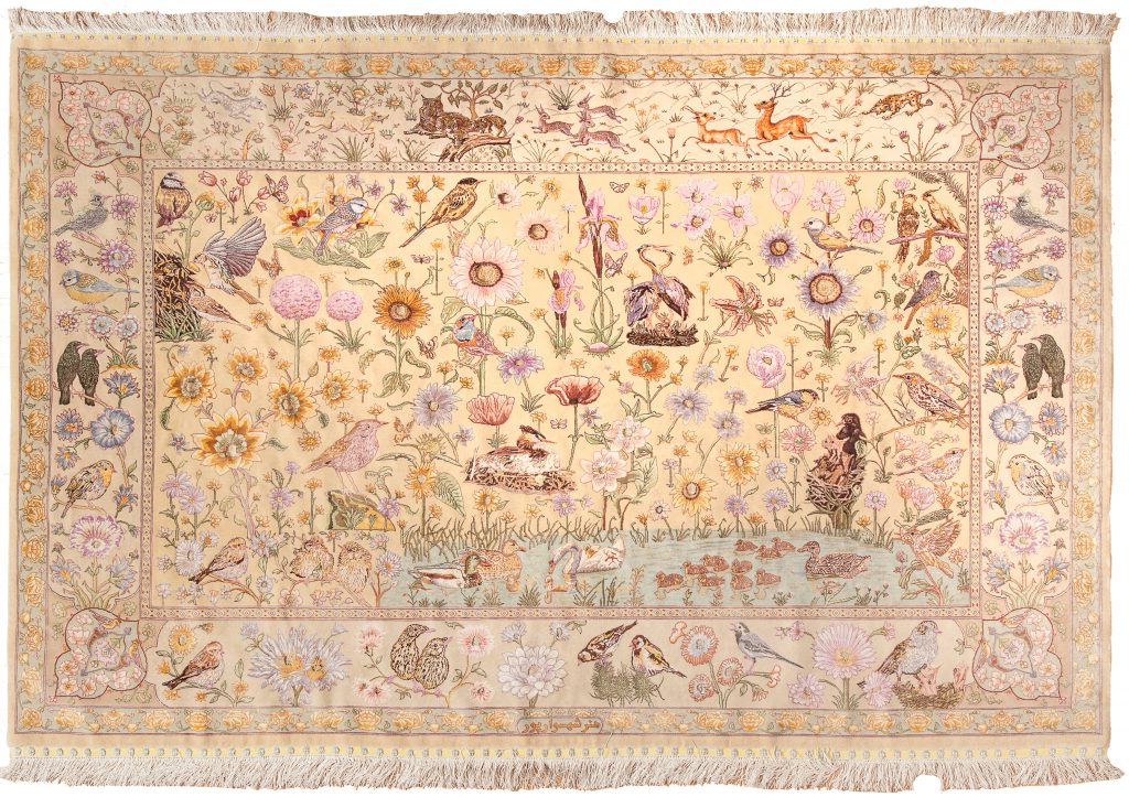 Extremely Fine Signed Persian Tabriz Ducks in the Lake Rug at Essie Carpets, Mayfair London