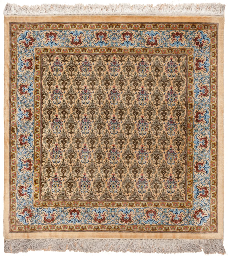 Square Exremely Fine Rare Signed Persian Qum Rug at Essie Carpets, Mayfair London