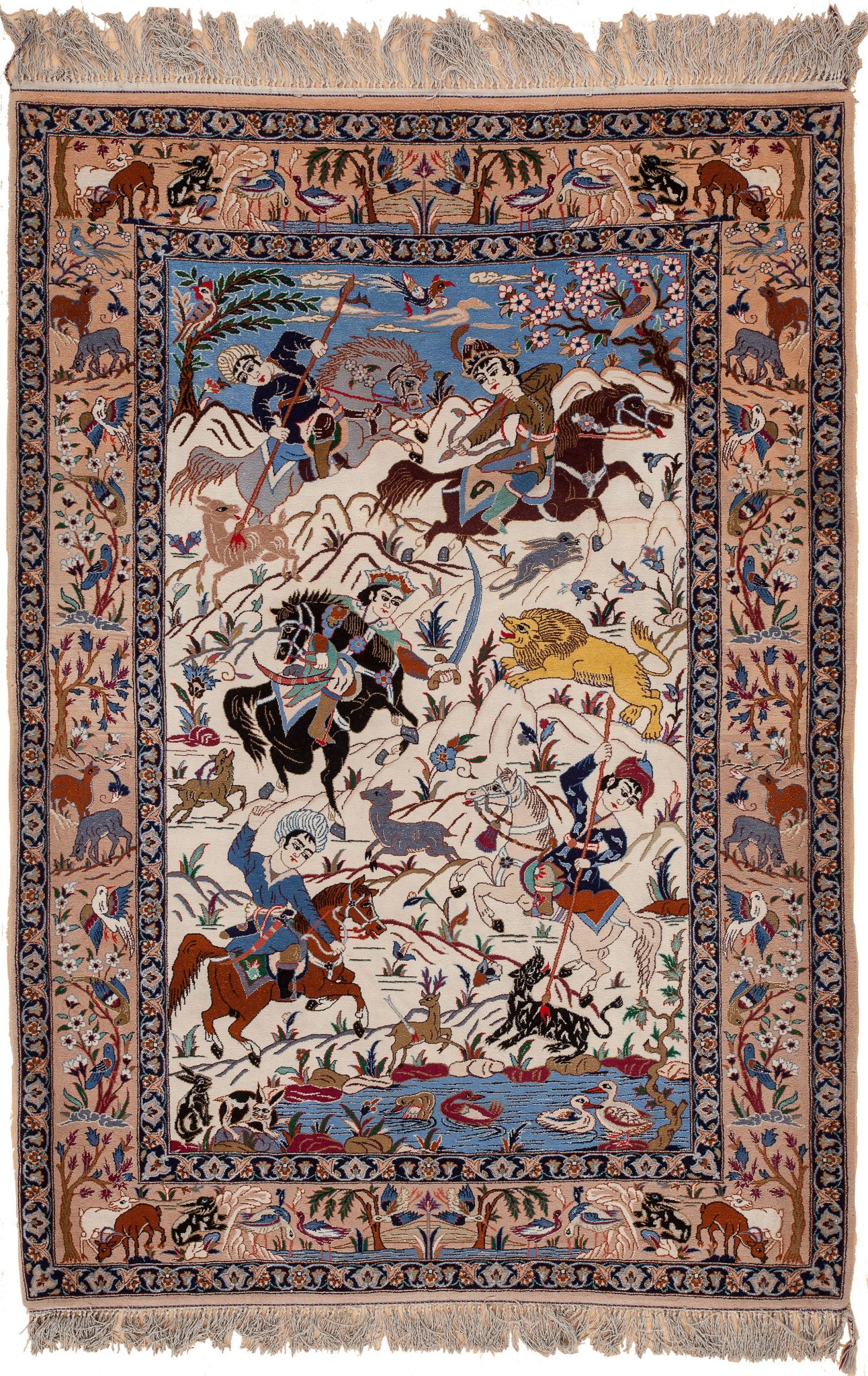Persian Esfahan Men on Horses, Animals Rug