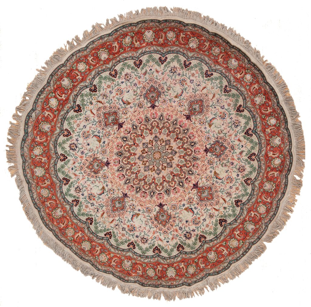 Round Rug - Persian Tabriz - Silk and Wool - Central Medallion - 2m (6.6ft) diameter