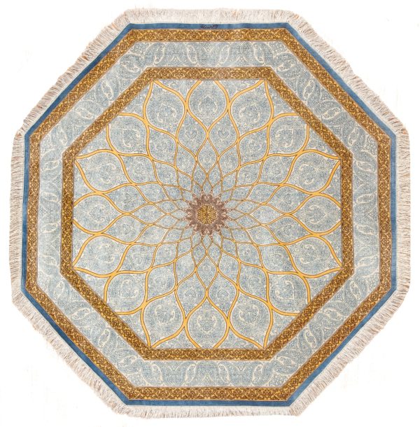 Octagonal Extremely Fine Qum.  Signed and Rare Rug at Essie Carpets, Mayfair London