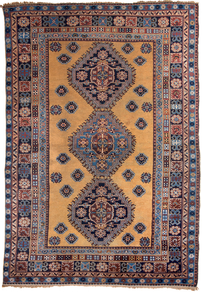 Triple medallion Turkish carpet for sale size is 260 x 180 cm