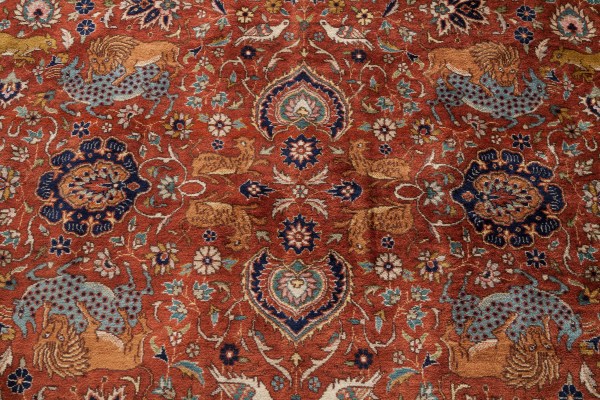 Fine Wool Runner Rug - Pakistan - Allover Design - Floral - Neutral complexion with red base and navy border
