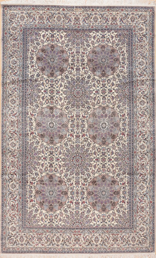 Signed Persian Nain Carpet - Silk and Wool - Multiple Medallion