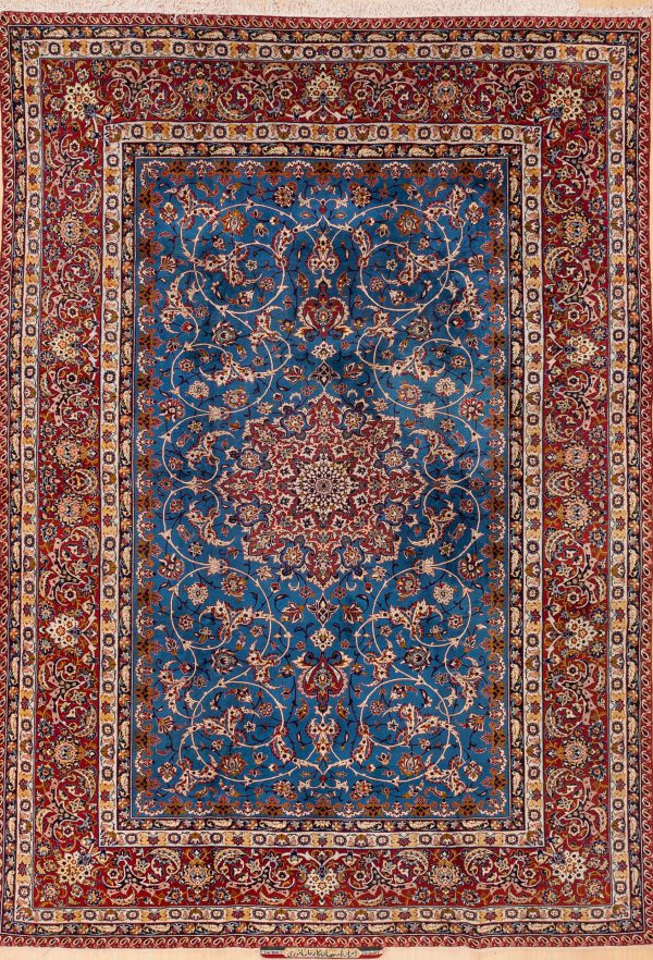 Signed Persian Esfahan Rug - Silk and Wool - Central Medallion