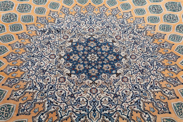 Signed Persian Nain Square Carpet - Fine Silk and Wool