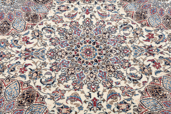 Signed Persian Nain Carpet - Silk and Wool - Multiple Medallion