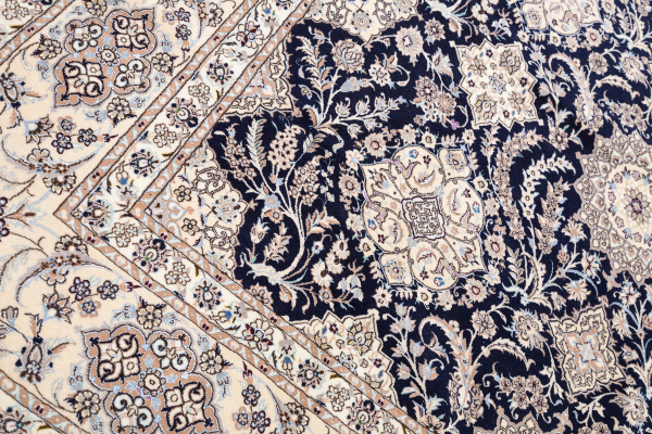 Persian Nain Square Carpet - Silk and Wool - Multiple Medallion