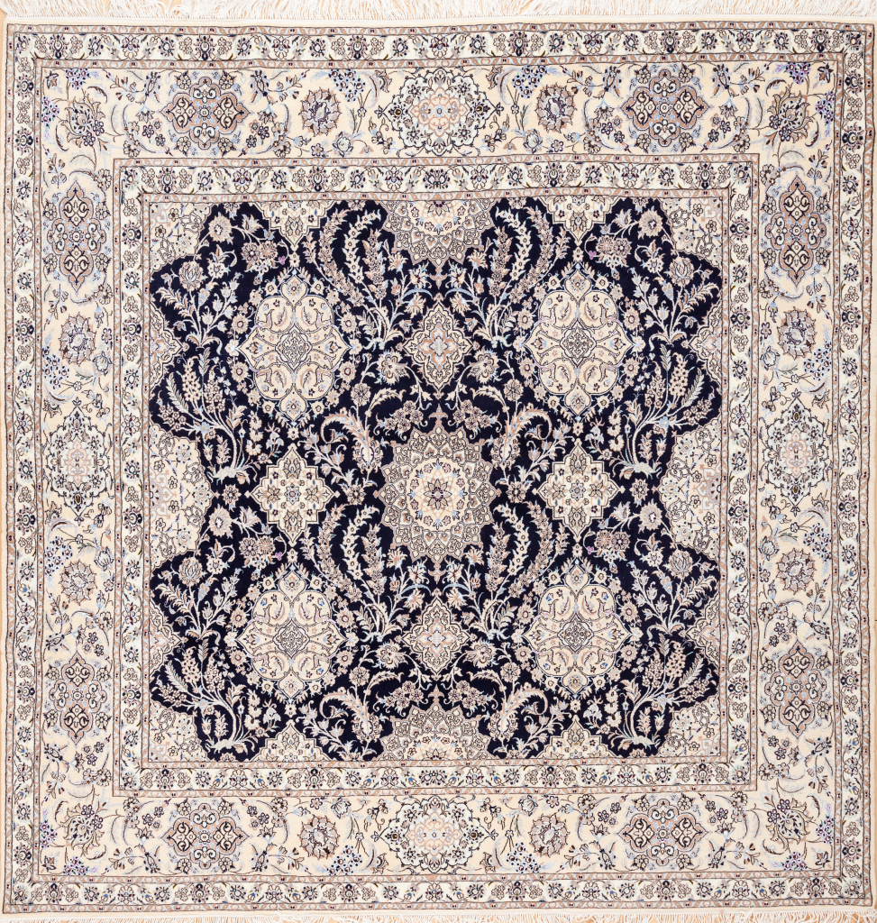 Persian Nain Square Carpet - Silk and Wool - Multiple Medallion