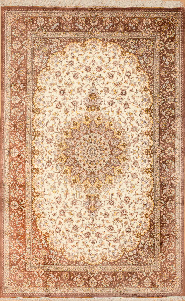 Signed Persian Qum Carpet - Handmade - Pure Silk - Central Medallion