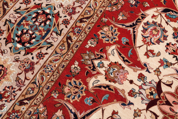 Handmade Persian Tabriz Carpet - Fine Wool - Allover Design - Interlocking Palmettes