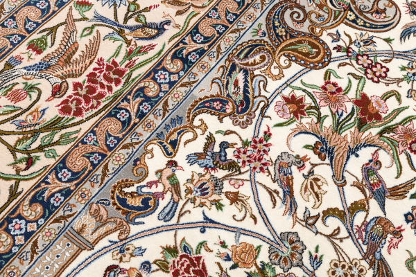 Fine Persian Isfahan Silk and Wool Carpet - Mihrab Tree of Life Design 
