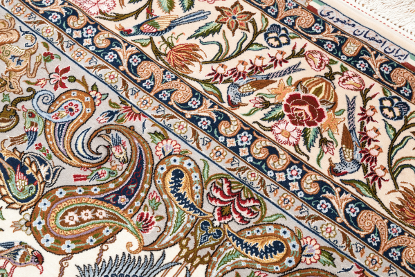 Fine Persian Isfahan Silk and Wool Carpet - Mihrab Tree of Life Design 