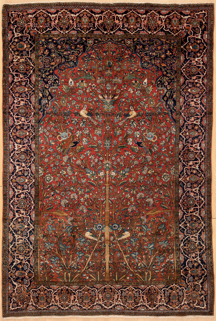 Persian Kashan Antique Mihrab - Fine Handwoven Rug with Tree of Life motif Approx 2x1.5m (6x4ft) Neutral complexion on red base