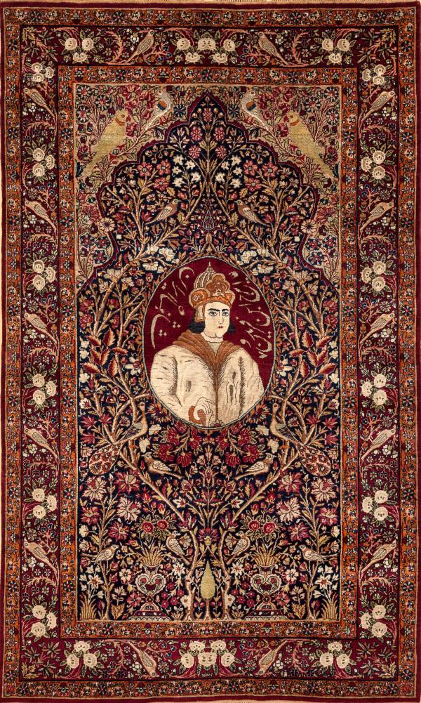 Persian Kerman Ravar Antique – Fine Royalty Pictorial Rug - Mashahir (Celebrities) Approx 2.5×1.5m (7x4ft) Neutral complexion on red base