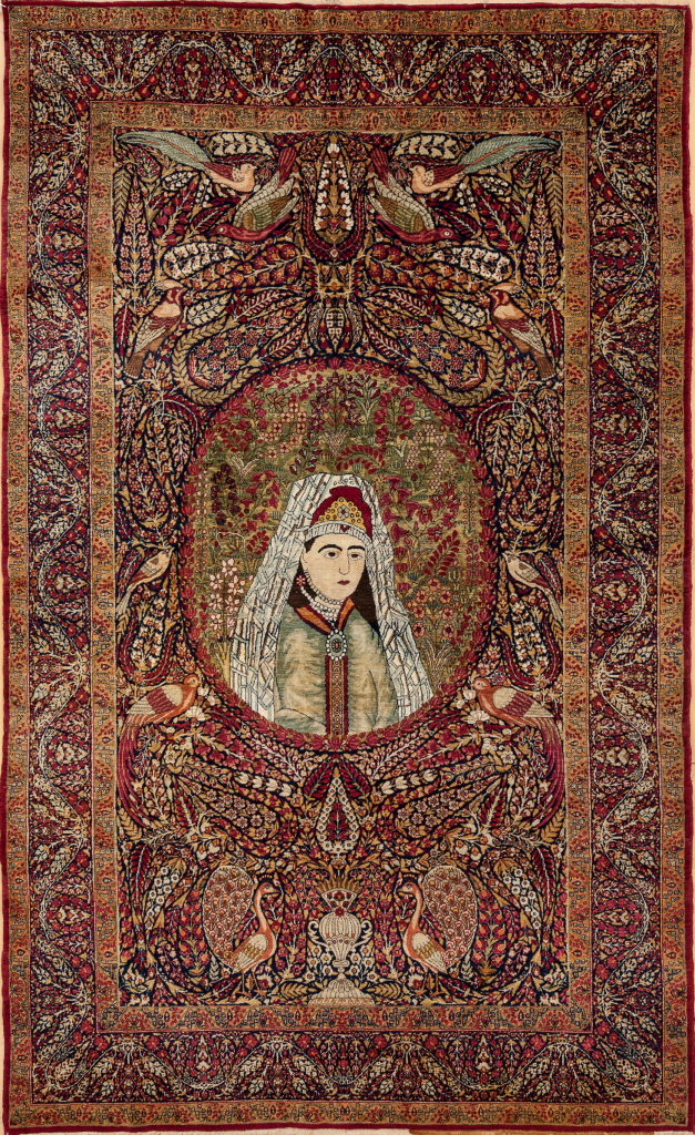 Persian Kerman Ravar Pictorial Rug - Fine Antique Mashahir (Celebrities) Approx 2.5x1.5m (7x5ft) Neutral complexion on red base