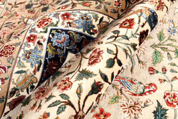 Fine Persian Tabriz Silk and Wool Carpet - Birds of Paradise - Approx 3x2m (10x7ft)