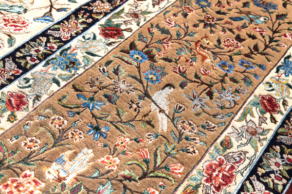 Fine Persian Tabriz Silk and Wool Carpet - Birds of Paradise - Approx 3x2m (10x7ft)