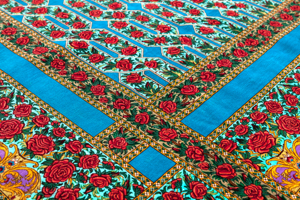 Fine Qum Pure Silk Square Carpet Approx 2.5x2.5m (9x8ft) Central Medallion Light colour complexion with cornucopia of red roses set on light blue base