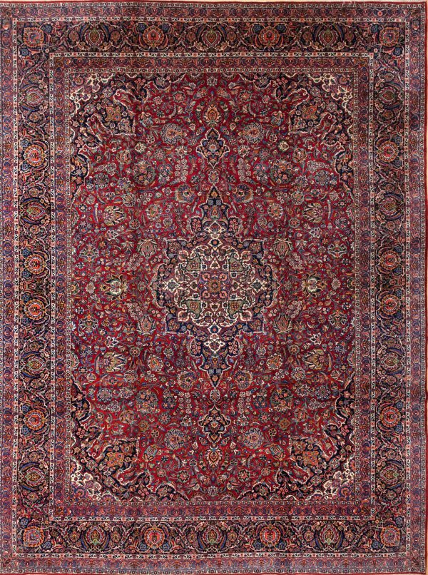 Fine Persian Kashan Carpet - Oversize - Wool - Approx 4.5x3m (14x11ft) Central Medallion Dark Complexion on red base