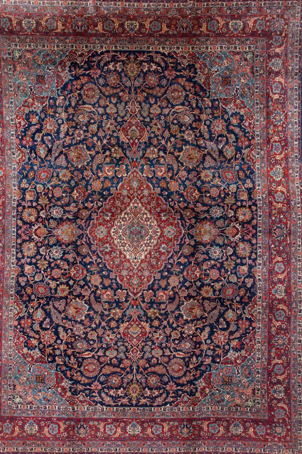 Fine Persian Kashan Large Carpet - Oversize - Wool - Approx 4.5x3.5m (15x11ft) - Central Medallion - Dark complexion of colour palette on navy base