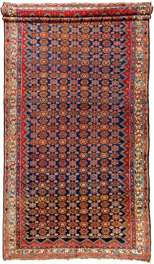 Fine Malayer Large Gallery Persian Carpet Mina Khani Allover Design Approx 4.5x2.5m (15x8ft) Colours: Neutral complexion with light navy base complemented by red, yellow and green.