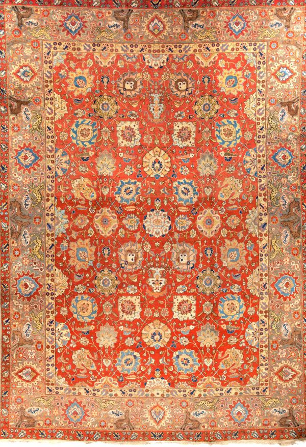 Persian Isfahan Large Oversize - Wool - Allover Design - Approx 4.5x3m (15x10ft) Neutral complexion with cornucopia of coloured palmettes on red base 
