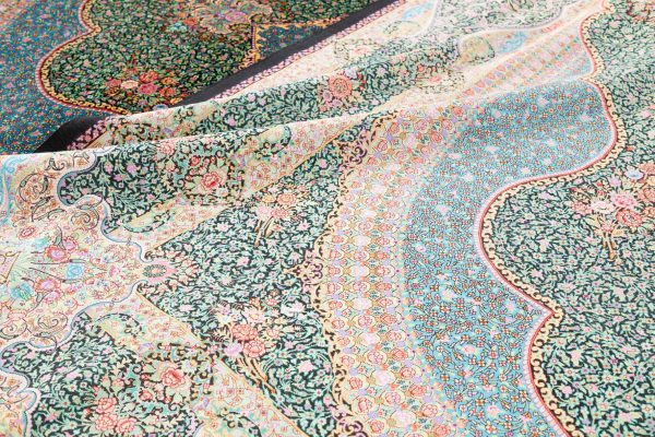 Exceptionally Fine Qum Silk Carpet - Unique- Signed