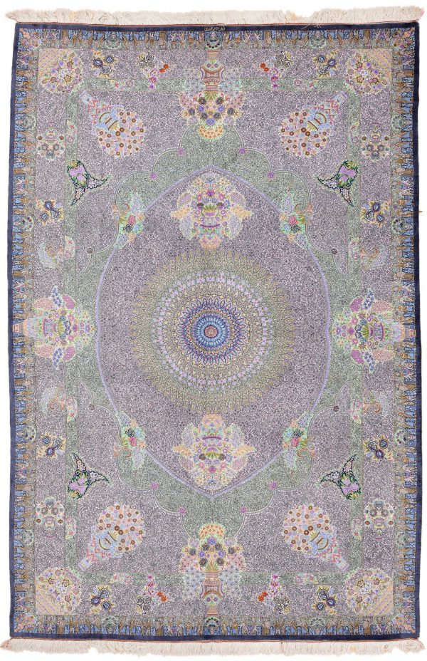 Exceptionally Fine Qum Silk Carpet Millefleurs