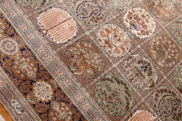 Extremely Fine Qum Silk Carpet Garden Design Signed