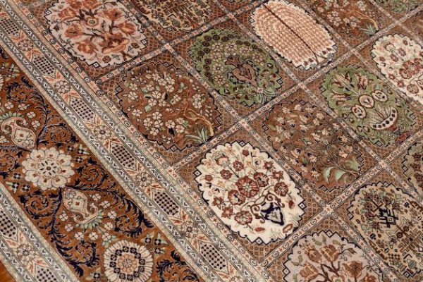 Extremely Fine Qum Silk Carpet Garden Design Signed