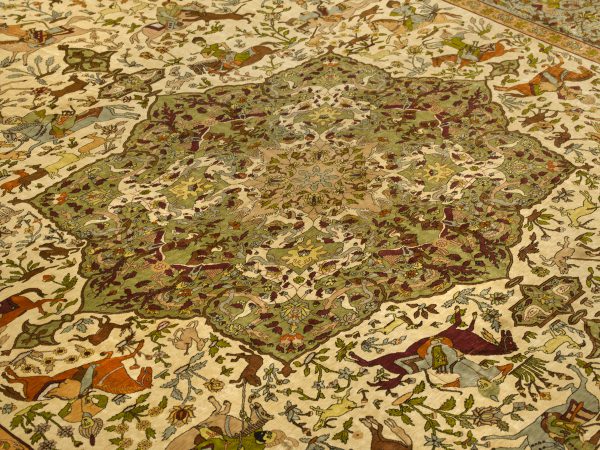 Hereke silk and metal thread rug
